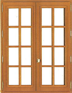Fenêtre en bois  2 vantaux ouvrant à la française en chêne avec cadres rapportés en bois exotique